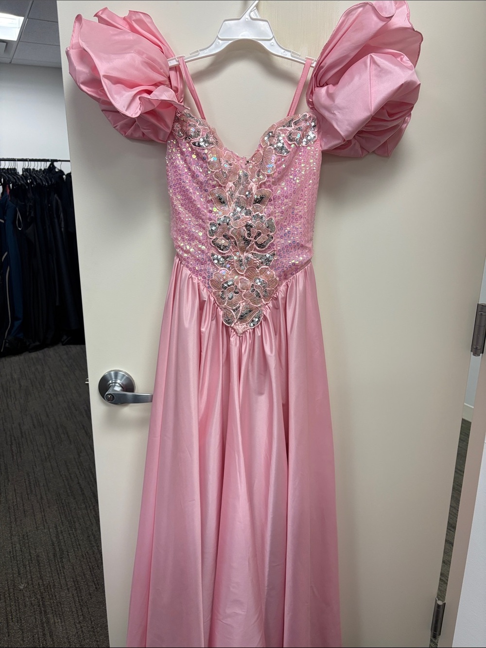 Glinda Style Strapless Pink Embellished Dress with Statement Puff Sleeves